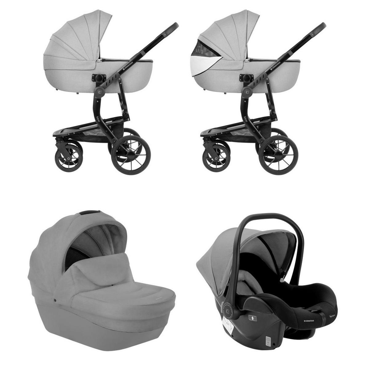 KOMBIKINDERWAGEN Irene 3 in 1 grau hellgrau Babywanne Autositz Adapter Wickeltasche - Grau, Metall (60/62/103cm) - Kikka boo