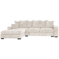 ECKSOFA Dahlia mit Schlaffunktion und Bettkasten in L-Form Links - Creme Chenille 285/92/155 cm - Creme/Schwarz, Kunststoff/Textil (285/155cm) - WFL GROUP