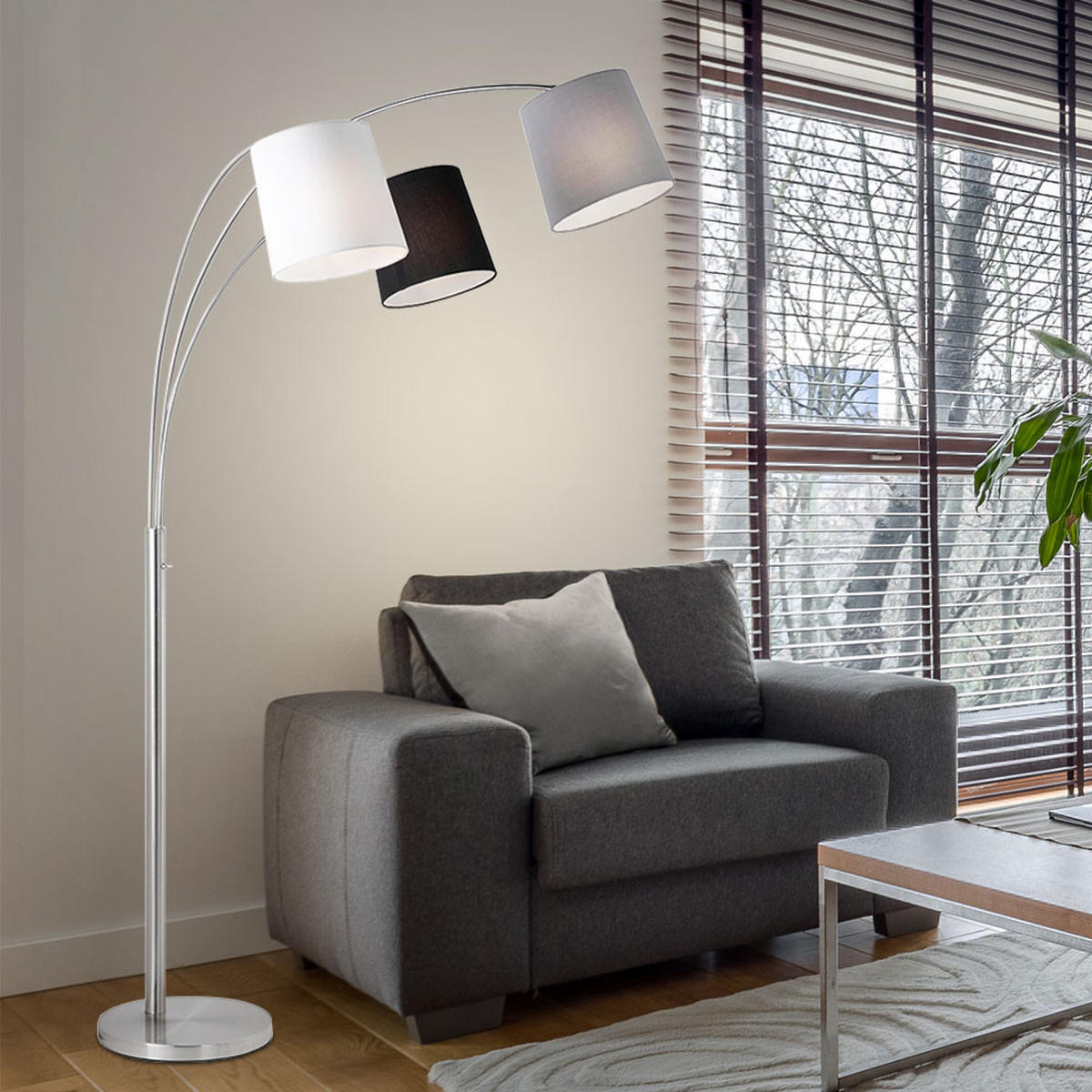 LED STEHLEUCHTE Metall Textil Silber - Silberfarben, Textil (100/70/190cm)