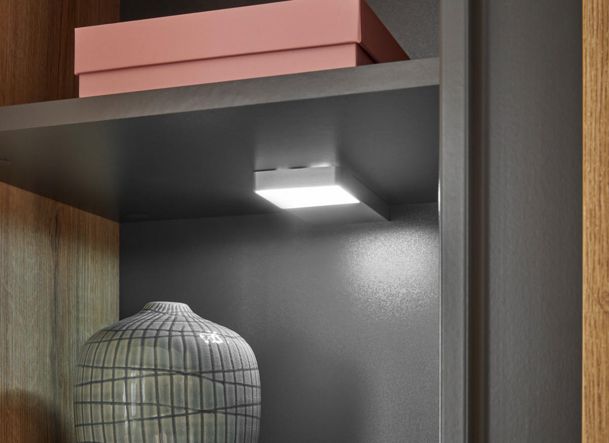 SCHRANK-SET 3-teilig Evoke Eiche, grau, Wohnkombination mit 3 x Vitrine - Eichefarben/Grau, Holz/Holzwerkstoff (190/155/40cm) - Furn.Design