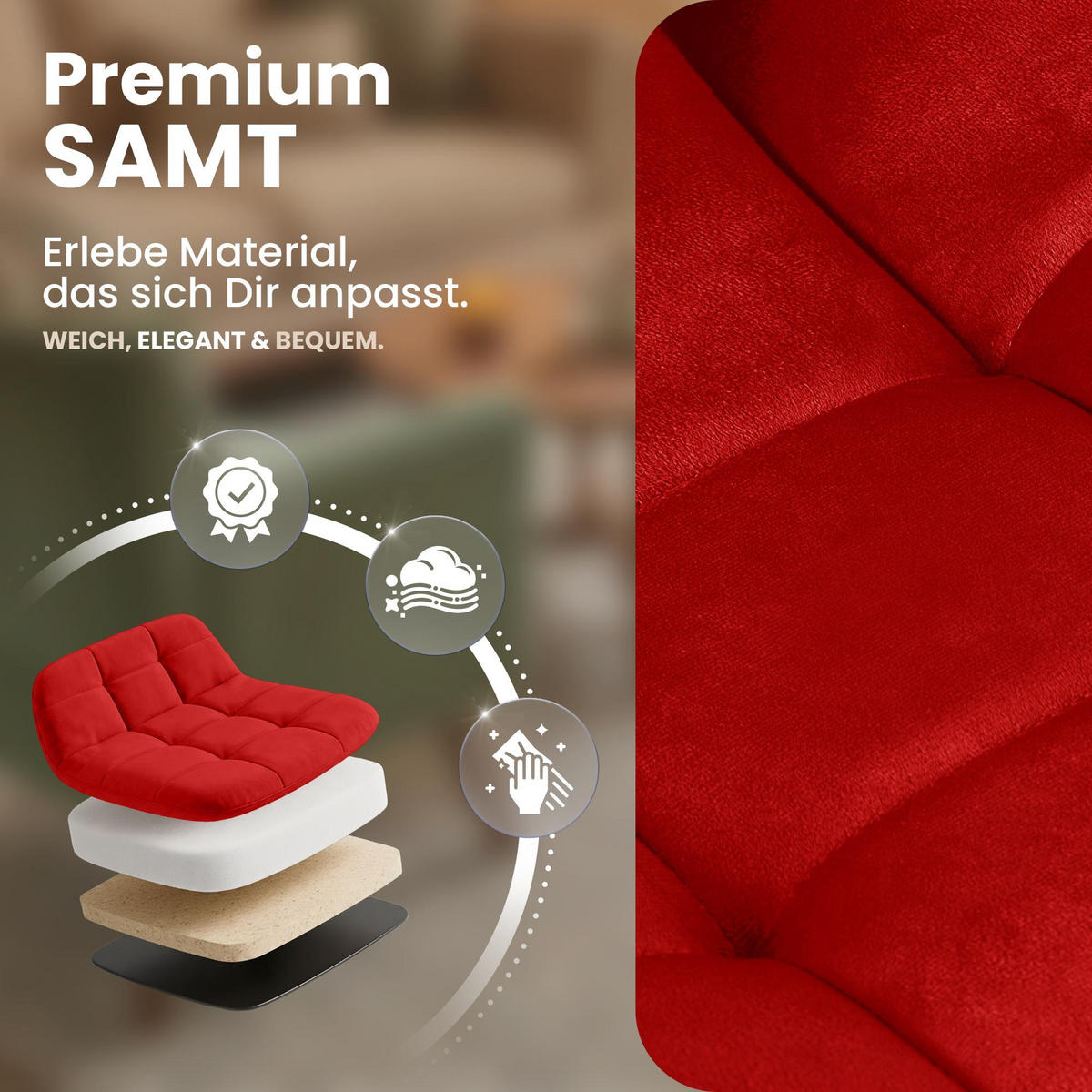 STUHL Samt Rot - Rot/Schwarz, Textil/Metall (45/84/55cm) - CLP