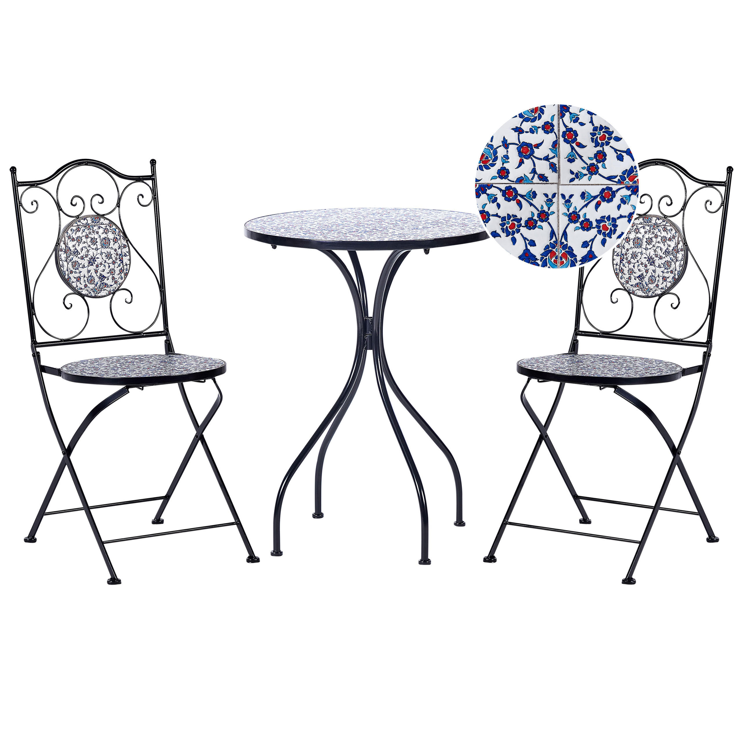 BALKONSET 2-Sitzer schwarz Camprena - Schwarz/Weiß, Metall - Beliani