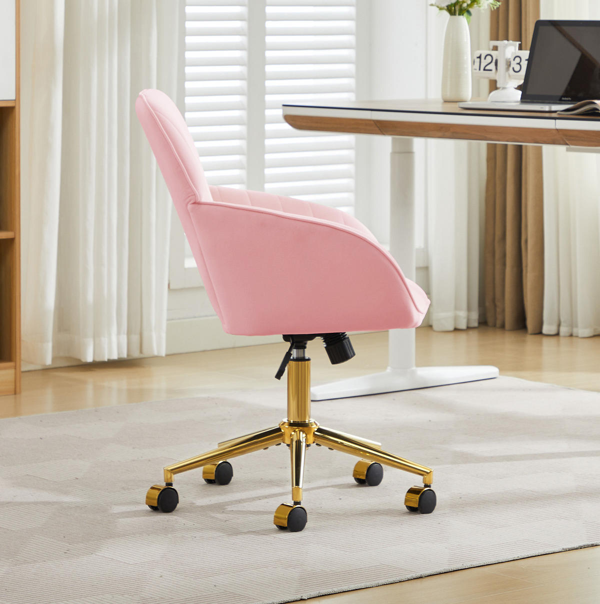 BÜRODREHSTUHL höhenverstellbar Sitzhöhe 50 - 59 cm Samt Pink - Pink, Metall (60/97/62cm) - Meubliv