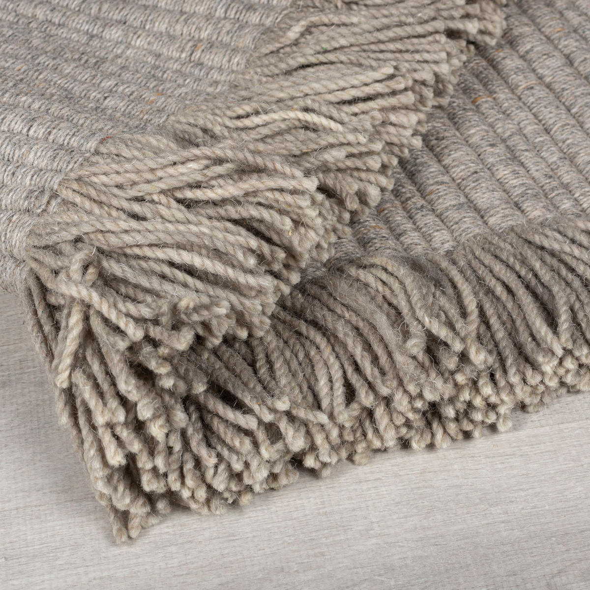 WOLLTEPPICH handgewebt mit Fransen BOYNE, im Landhaus-Stil, Grau, 160 x 230 cm - Grau, Textil (160/230cm) - KADIMA DESIGN