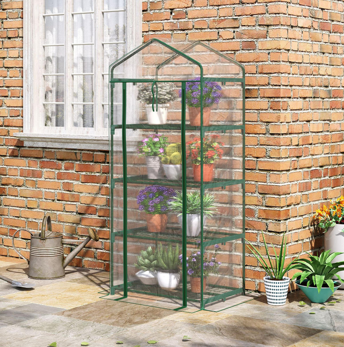 GEWÄCHSHAUS 70/50/160 cm transparent mit 4 Regalböden und Rolltür - Transparent, Metall (50/160/70cm) - Flora Grace