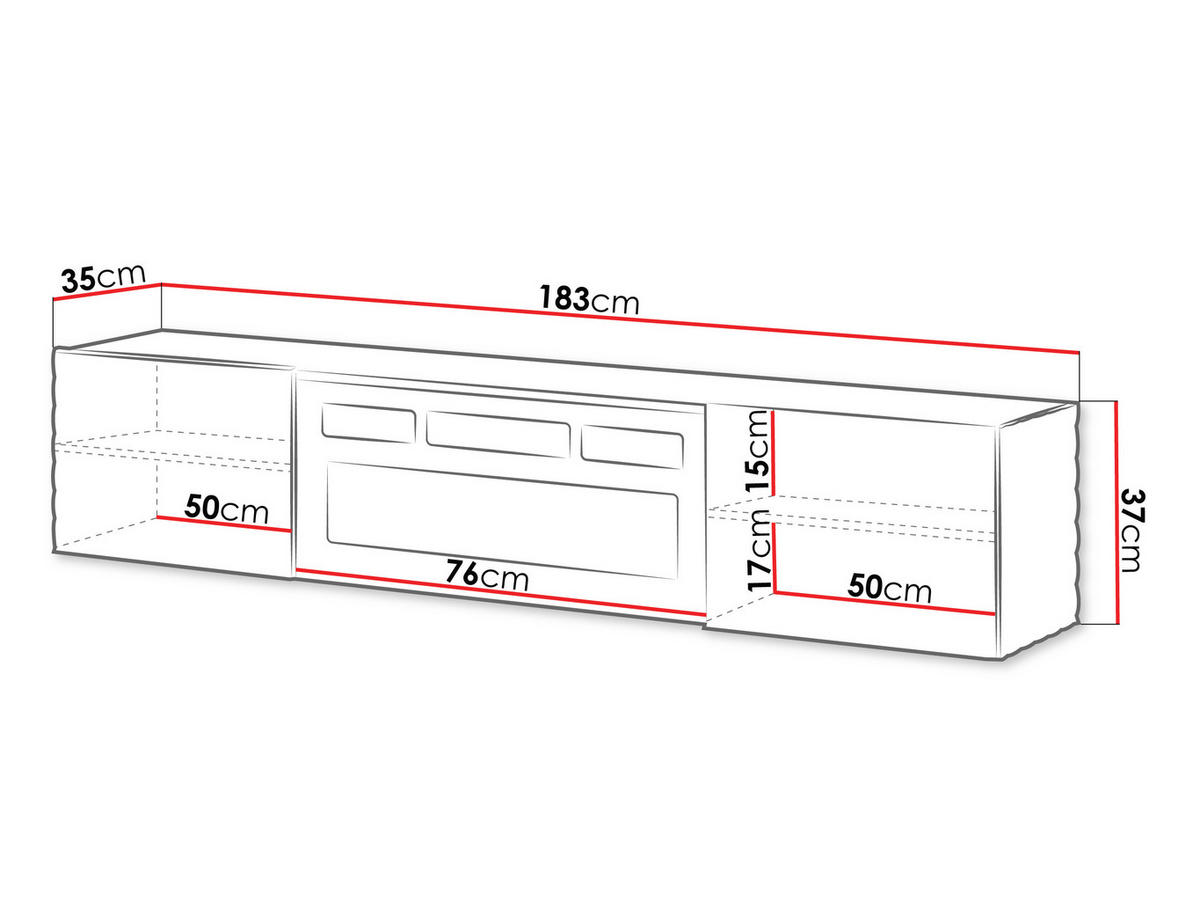 TV-LOWBOARD Lara mit Kamin - Schwarz, Holzwerkstoff (183/37/35cm) - MIRJAN24