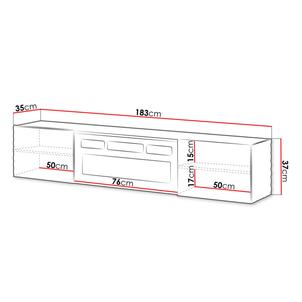 Thumbnail - Mirjan24 Tv-Lowboard, Schwarz, Holzwerkstoff, Rechteckig,Rechteckig, 183x37x35 cm, Wohnzimmer, Wohnwände, Lowboards, Low...
