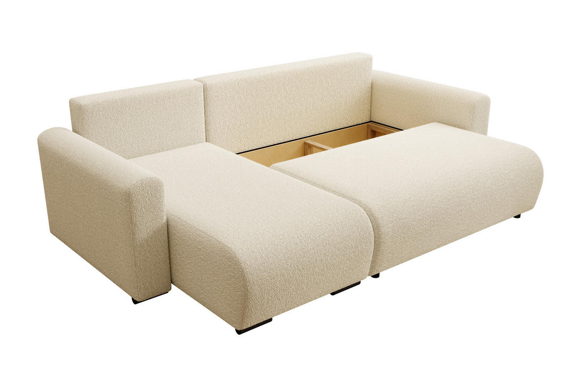 ECKSOFA DORA L, Eckcouch in L-Form mit Schlaffunktion und Bettkasten, Farbe: Beige, Bouclé-Stoff, Ottomane Links - Beige, Textil (240/143cm) - Storez24