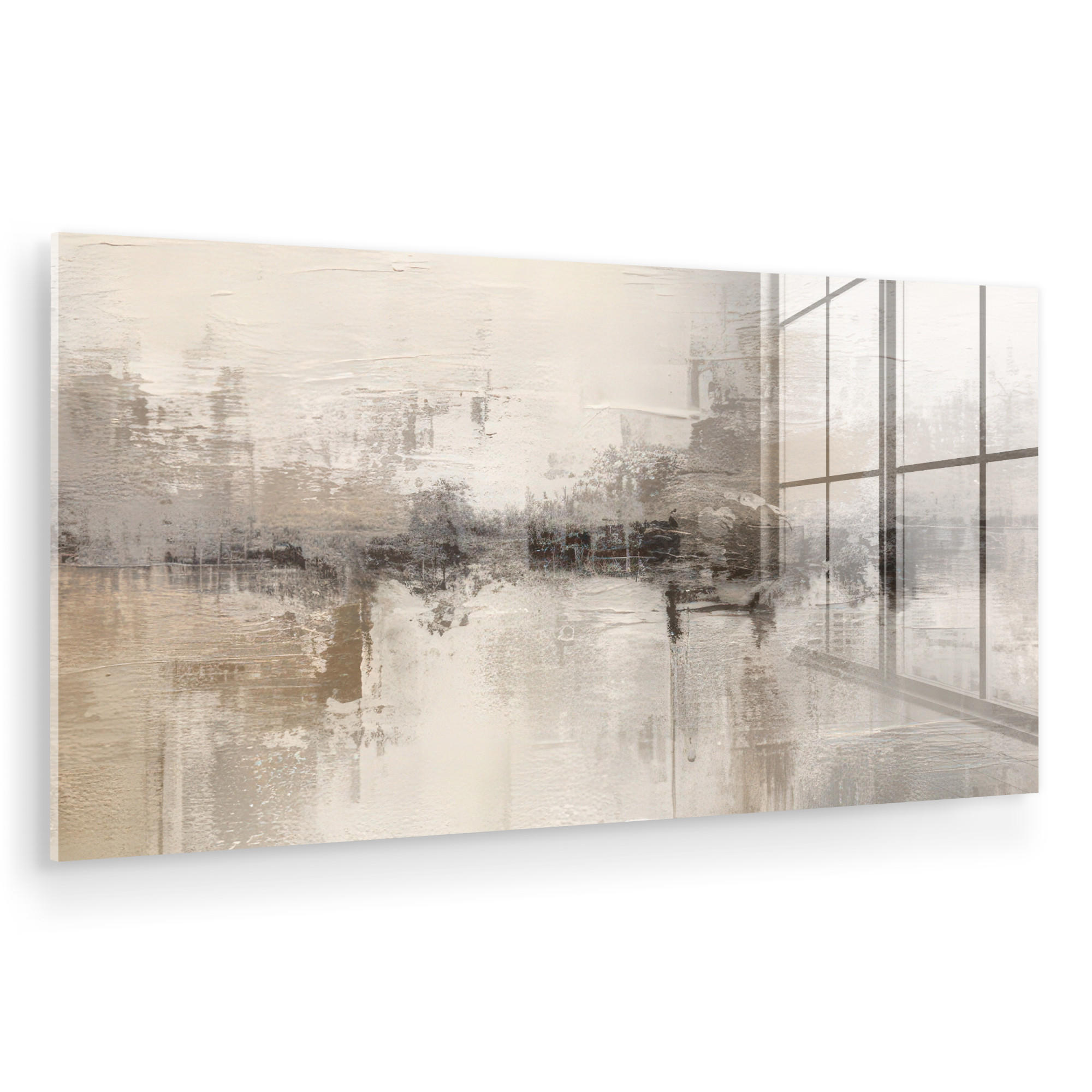 ACRYLGLASBILD Moderne Kunst - Abstrakt - Beige 120x60 cm - Beige, Glas (120/60cm) - MuchoWow