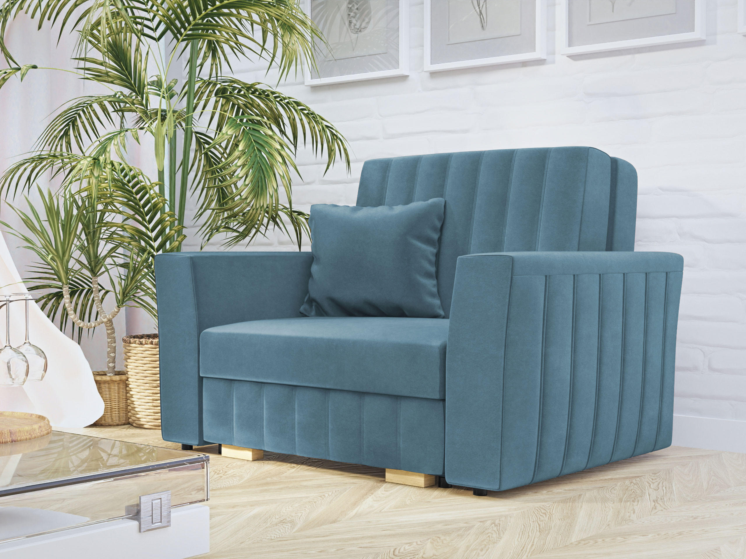SCHLAFSOFA Viva Glam I - Naturfarben/Hellblau, Holz/Kunststoff (115/85/98cm) - MIRJAN24