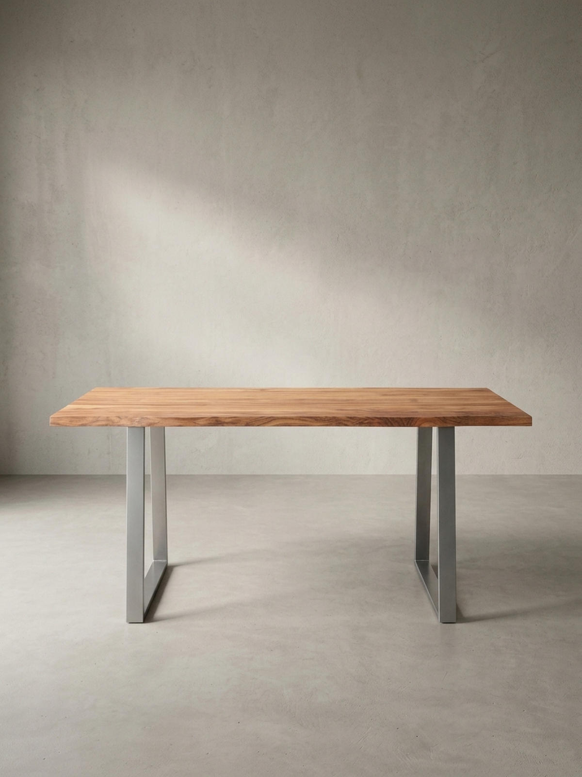 ESSTISCH Massivholz Baumkante Metallgestell Handgefertigt TARN, Goldbraun-Chrom 180x90x76 cm - Chromfarben/Braun, Holz/Metall (90/180/76cm) - KADIMA DESIGN