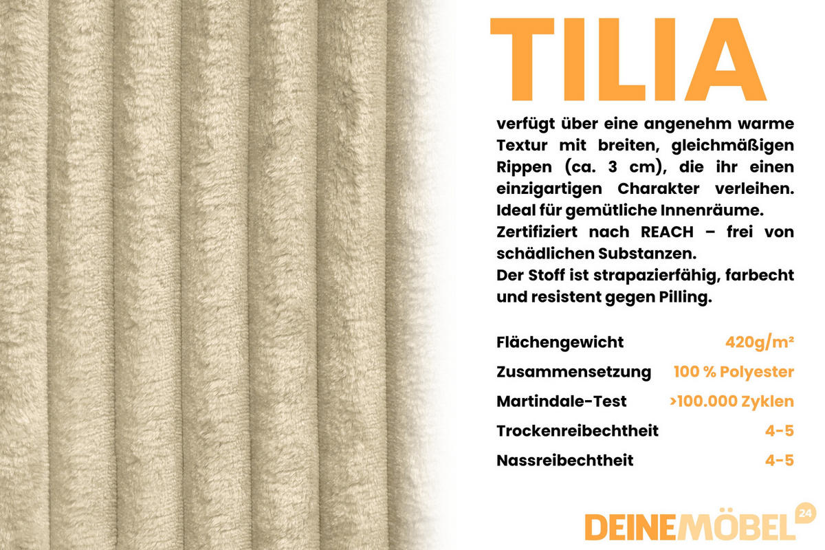 SOFA TIMON 245cm breit in Cord Beige - Beige, Holz/Holzwerkstoff (245/90/92cm) - Deine Möbel 24
