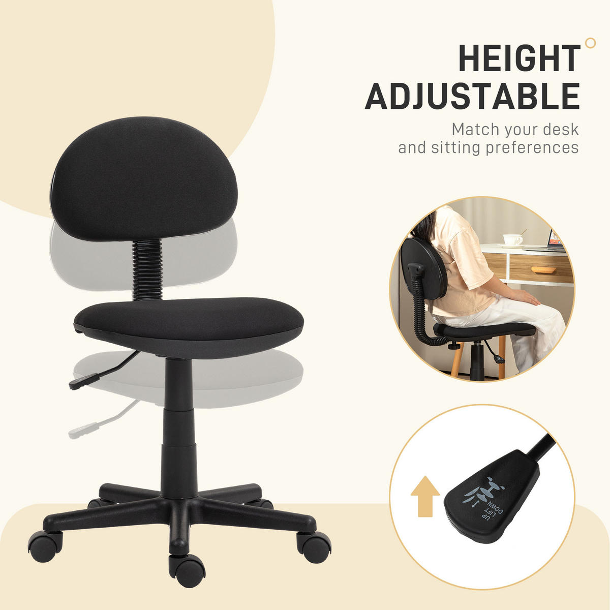 BÜROSTUHL Polyester Schaumstoff Schwarz - Schwarz, Kunststoff (43/85/51cm) - HOMCOM