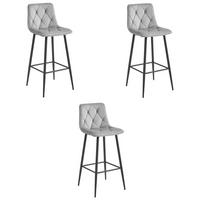 BARHOCKER 3er Set Silbergrauer Velours, Gepolsterte Rückenlehne, Bequem Und Modernes Design Für Die Küche Oder Die Theke - Grau, Textil (46/104/33cm) - Best For Home