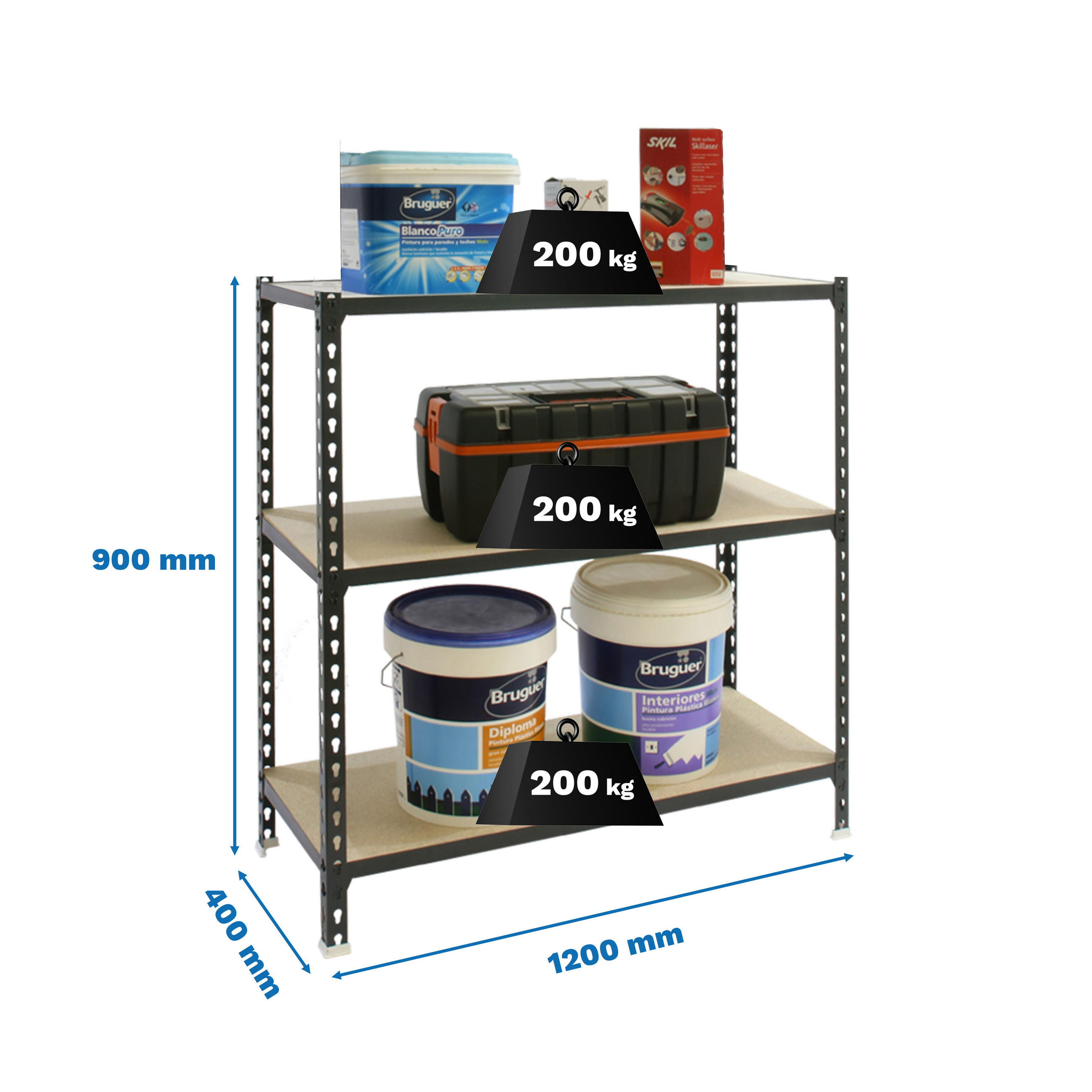 SCHWERLASTREGAL Baby Muli HxBxT 90 x 120 x 40 cm 3 Fachböden Fachlast 200 kg Anthrazit - Anthrazit, Metall (120/90/40cm) - PROREGAL
