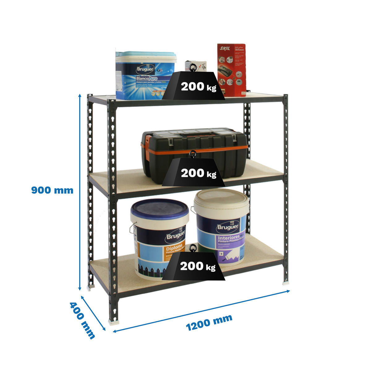 SCHWERLASTREGAL Baby Muli HxBxT 90 x 120 x 40 cm 3 Fachböden Fachlast 200 kg Anthrazit - Anthrazit, Metall (120/90/40cm) - PROREGAL