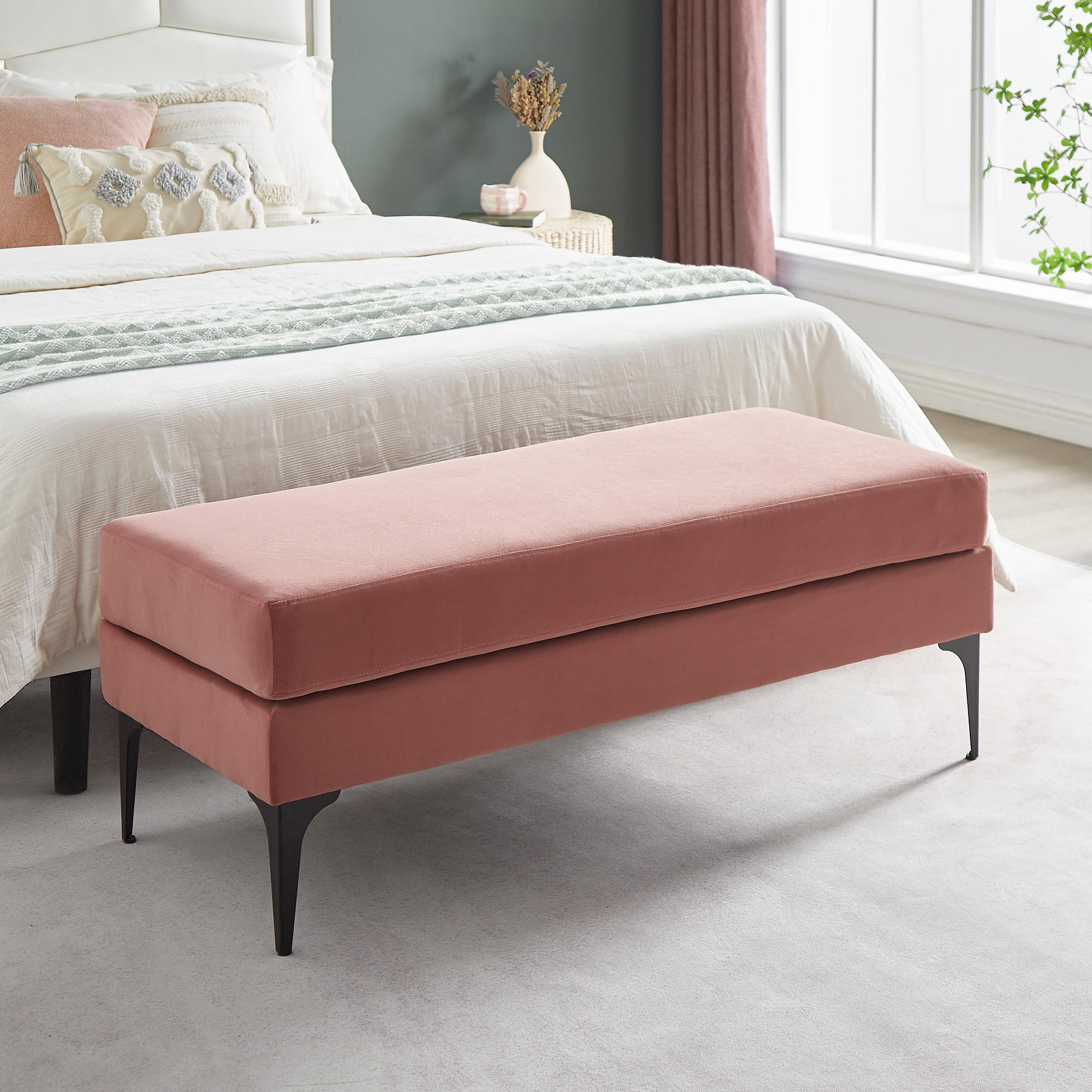 BANK/BETTENDE Max aus altrosa Samt - Pink/Schwarz, Holz/Textil (119/44.5/50.5cm) - Sicaan