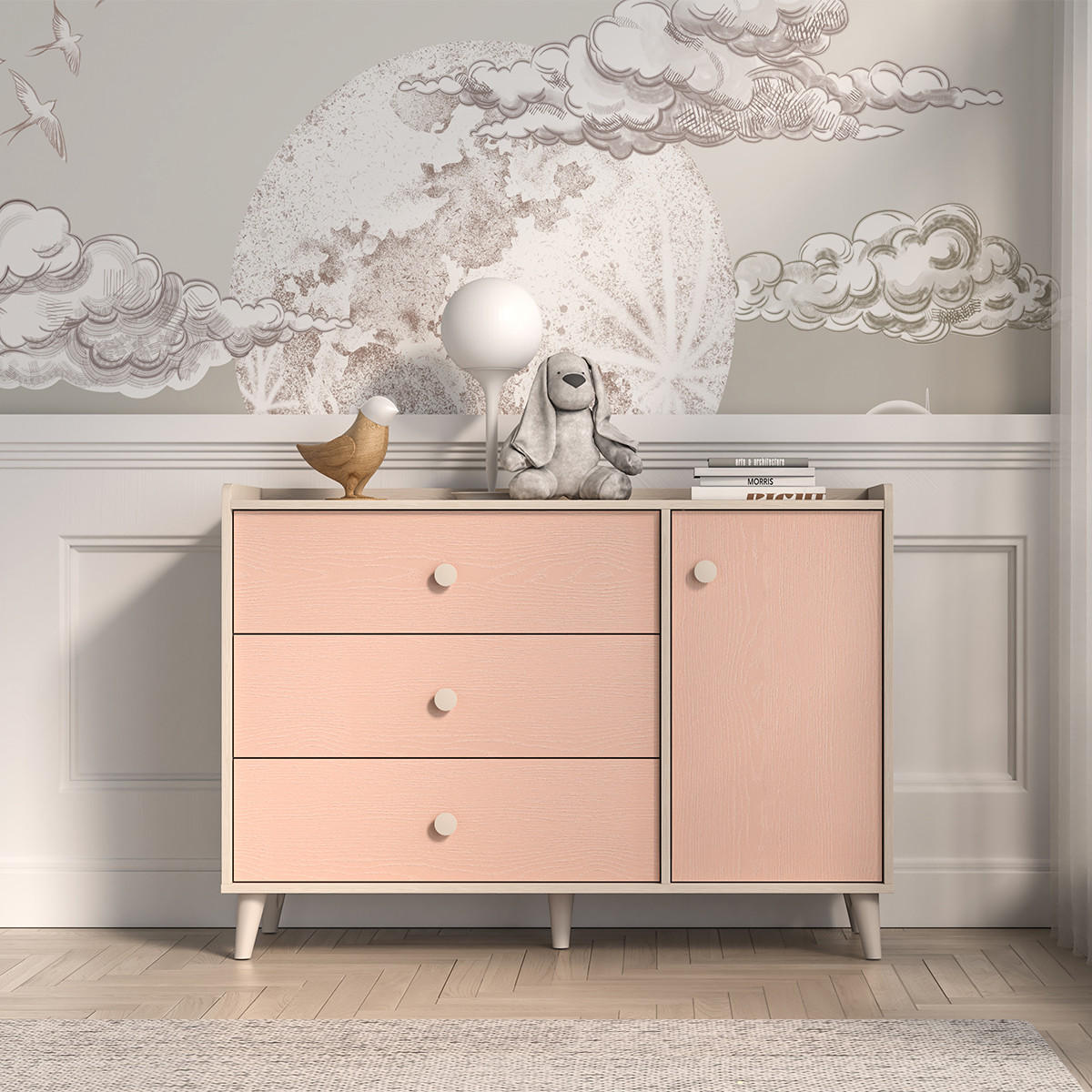 DĚTSKÁ KOMODA Alycia Béžová - Korálově růžová - Efekt dřeva - růžová, dřevo (120/85/40cm) - Petits-meubles