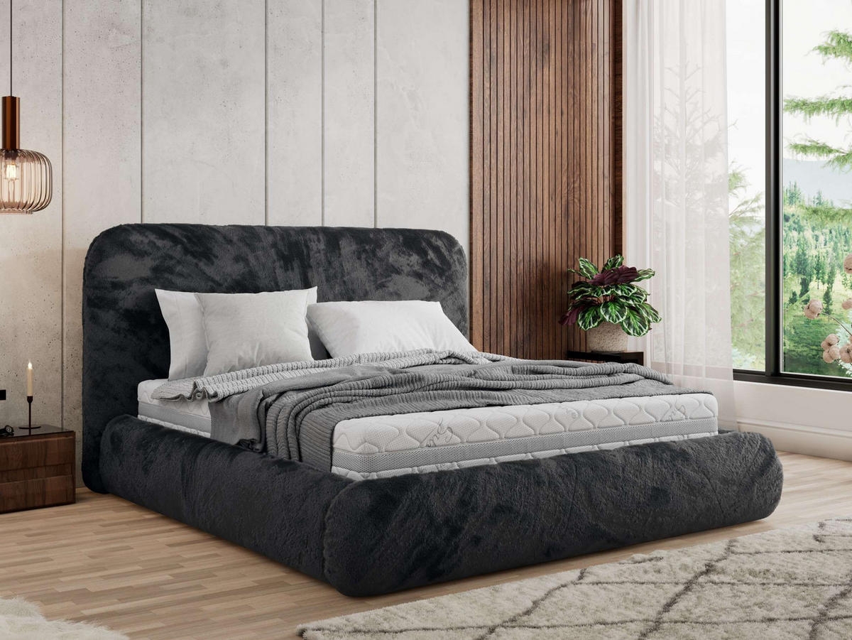 POLSTERBETT BENEA CLASSIC 140/200 - Dunkelgrau Plüsch - Multipocket-Matratze - Dunkelgrau, Textil (140/200cm) - MKS