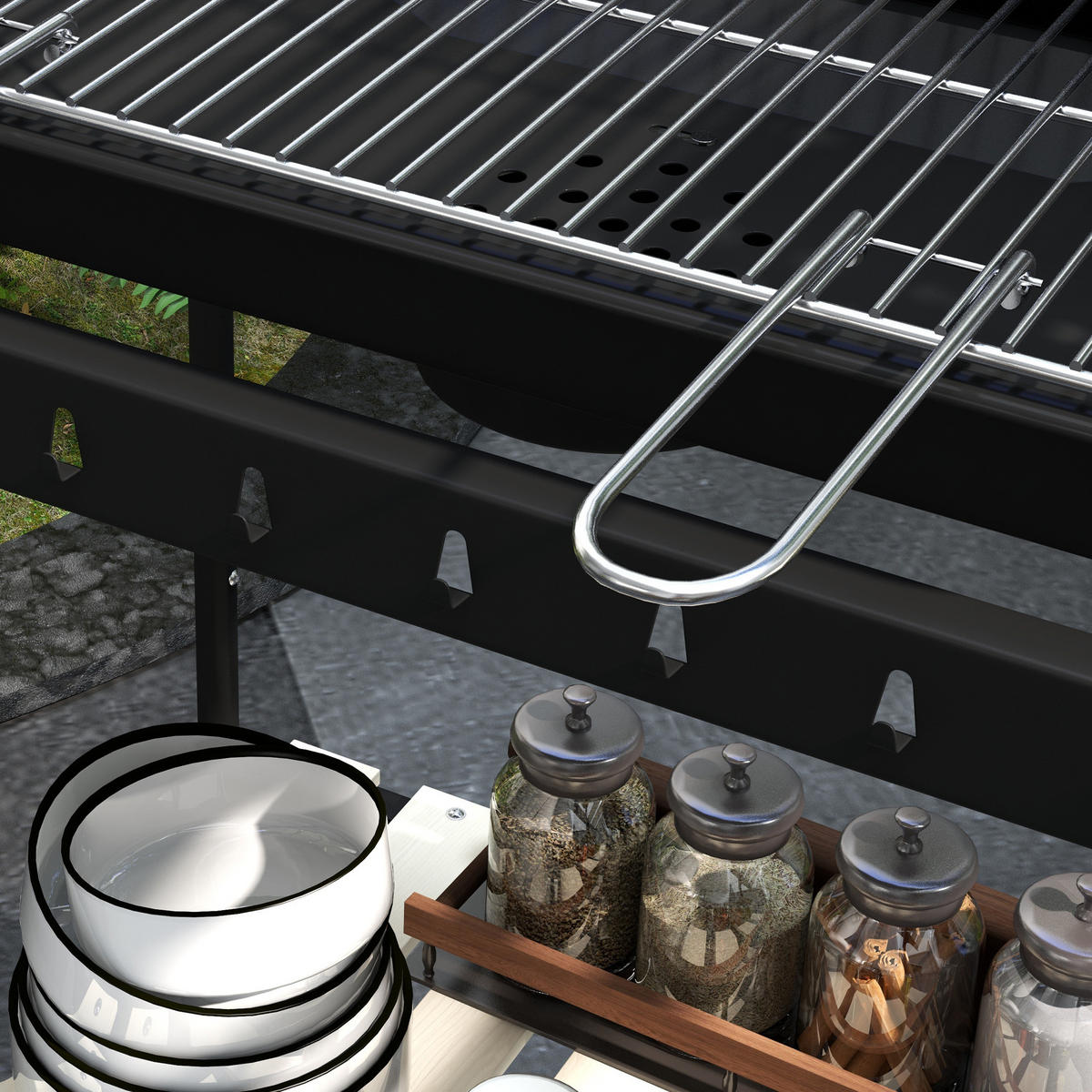 HOLZKOHLEGRILL aus Metall - Schwarz, Metall (47/95/103cm) - Outsunny