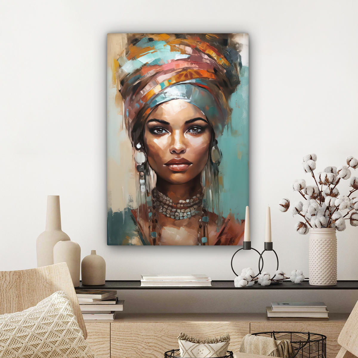 LEINWANDBILD Frau - Kunst - Schmuck - Porträt Wanddeko Schlafzimmer 60x90 cm - Blaugrau, Textil (60/90cm) - MuchoWow