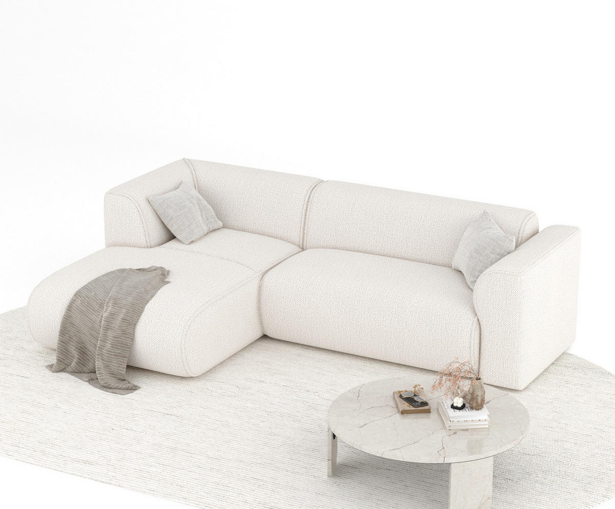 ECKSOFA Melani Creme Chenille-Stoff - Creme/Schwarz, Holz/Holzwerkstoff (253/153cm) - Maison de Reve