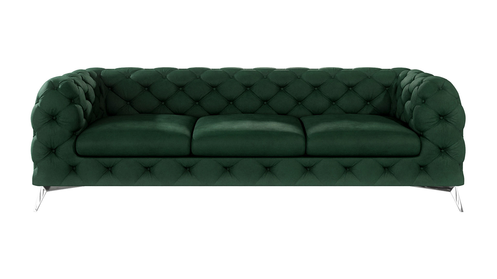 CHESTERFIELD-SOFA 3-Sitzer Laura Flasche Grün Samt - Smaragdgrün/Silberfarben, Holz/Textil (243/75/100cm) - S-Style Möbel