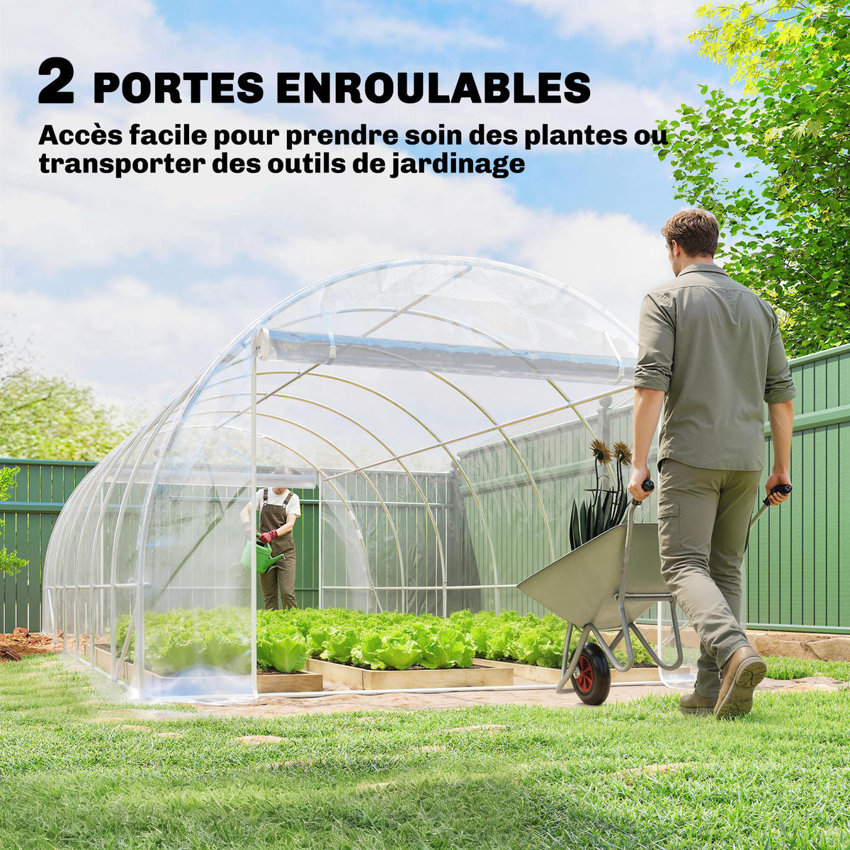 GEWÄCHSHAUS DE-12061 mit 2 Rolltüren & PE-Bache 150 g/m² Transparent - Transparent, Metall (296/199/597cm) - ComfortXL