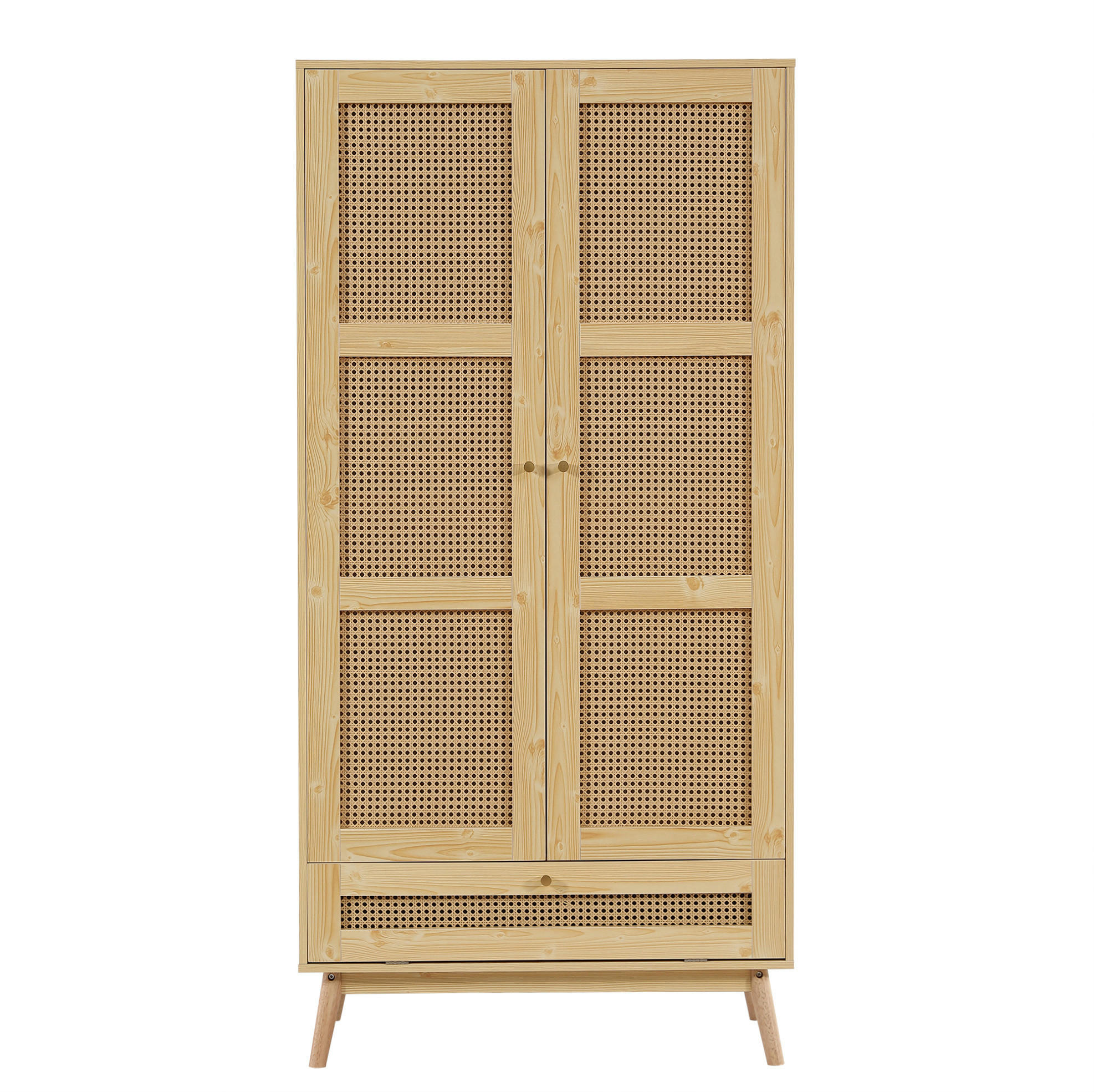KLEIDERSCHRANK mit Kleiderstange & Rattan-Optik, 90/45/183 cm, Natur - Naturfarben, Holz (90/183/45cm) - Redom