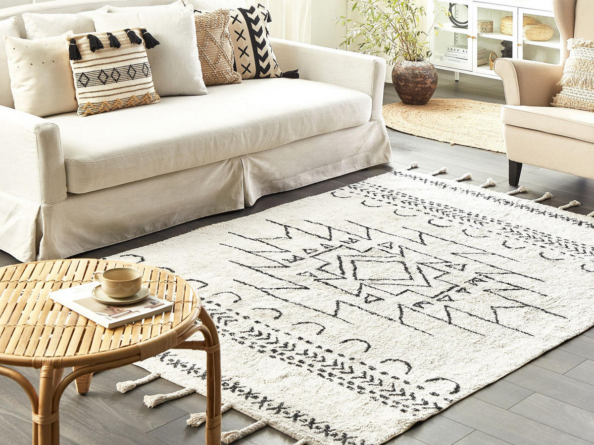 KURZFLOR-TEPPICH Khouribga 200/140 cm - Weiß, Textil (140/200cm) - Beliani