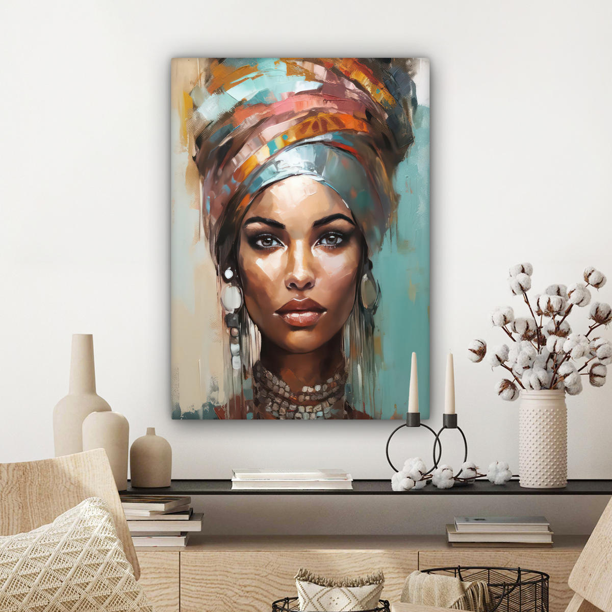 LEINWANDBILD Frau - Kunst - Schmuck - Porträt 60x80 cm - Blaugrau, Textil (60/80cm) - MuchoWow