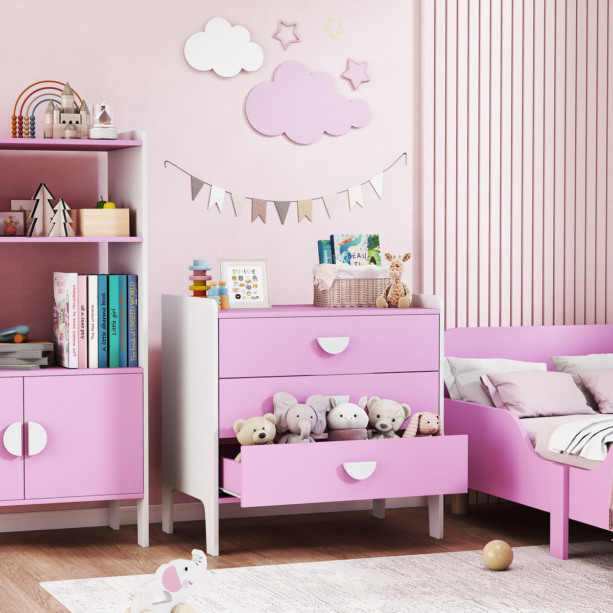 KINDERKOMMODE DE-17255 3 Schubladen Rosa - Pink, Holzwerkstoff (40/60/60cm) - ComfortXL
