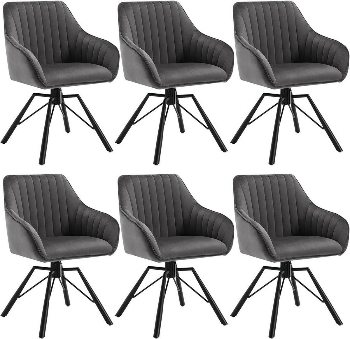 ESSZIMMERSTUHL 6er Set, Samt Sessel, Dunkelgrau - Dunkelgrau/Schwarz, Textil/Metall (57/83.5/53cm) - Woltu