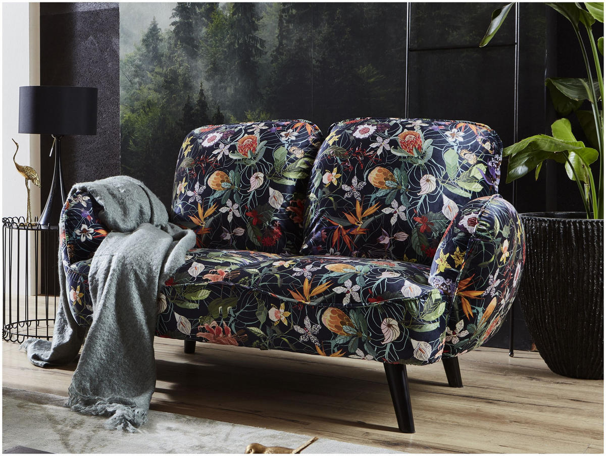 SOFA Ben Samt Blumenmuster - Multicolor, Textil (140/83/87cm) - ATLANTIC home collection
