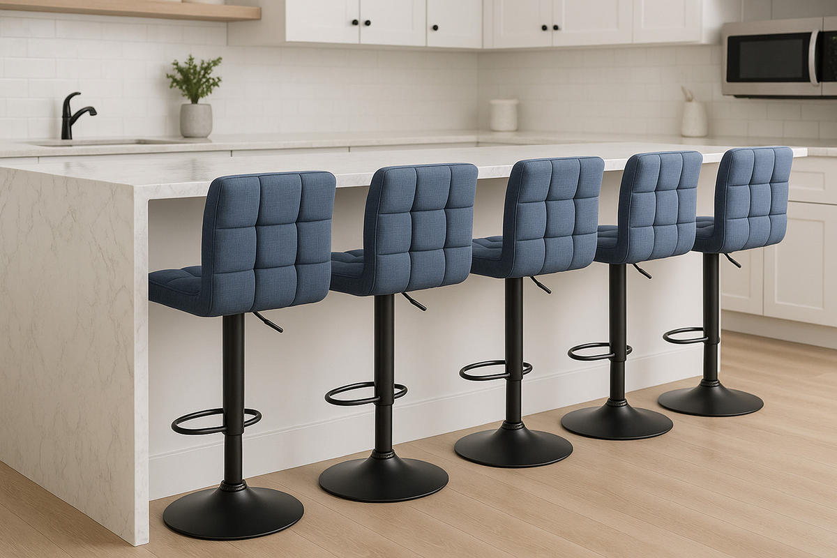 BARHOCKER 2er Set Cala Stoff schwarz blau - Blau/Schwarz, Textil/Metall (46/114/47cm) - TPFLiving