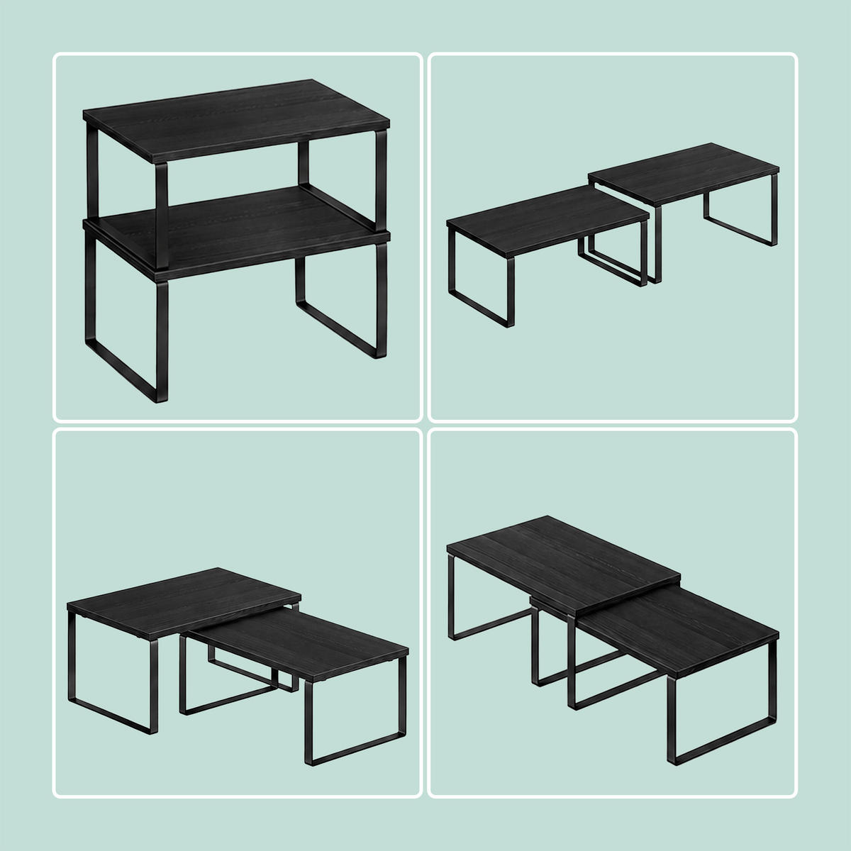 GEWÜRZREGAL Schwarz 2er-Set stapelbar MDF Eisen 60 cm - Schwarz, Holz/Metall (29.5/15.5/30cm) - Relaxdays