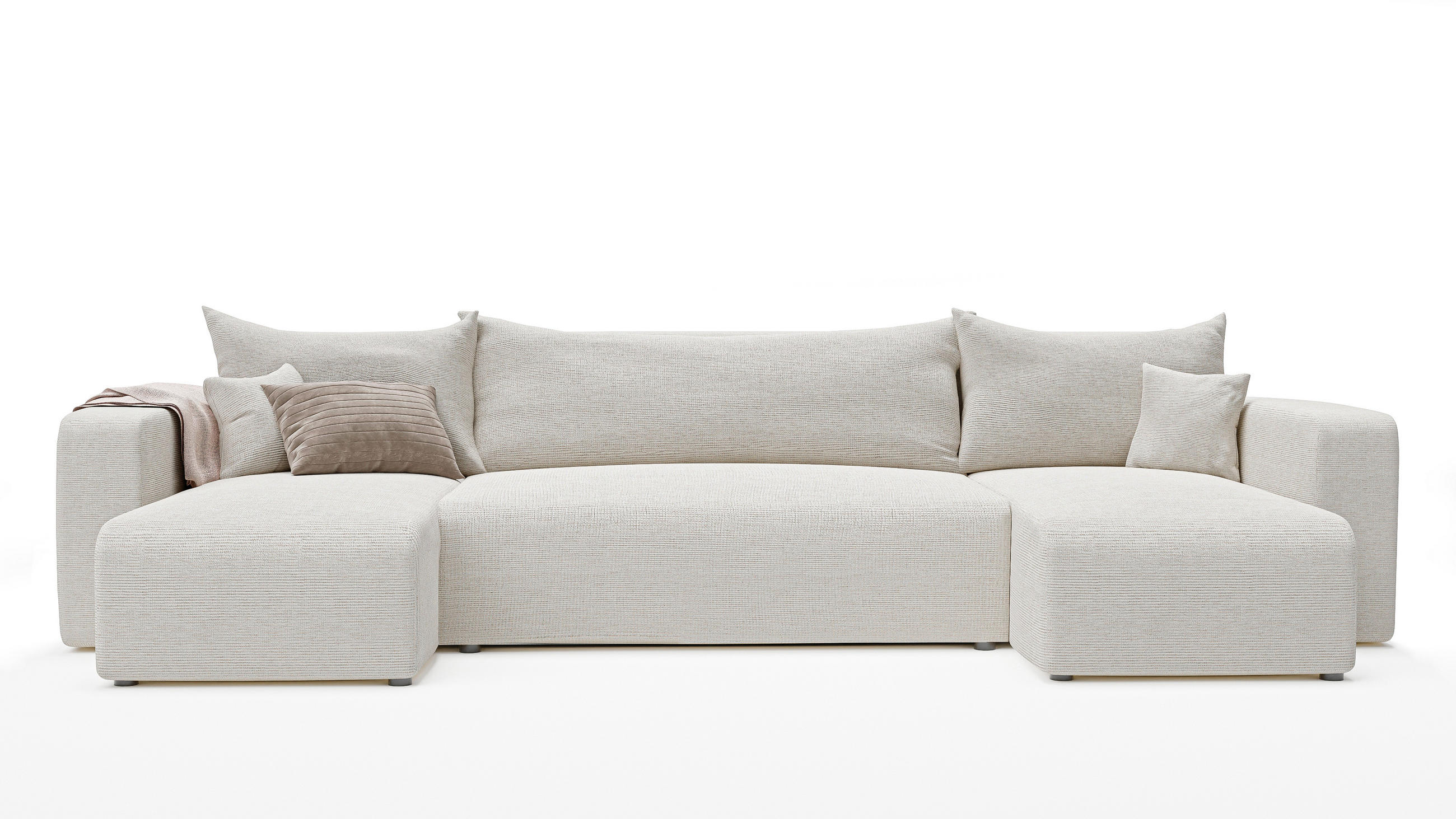 WOHNLANDSHAFT U-Form mit Schlaffunktion und Bettkasten, Beige - Beige/Creme, Holzwerkstoff/Textil (318/79/145cm) - Idohome