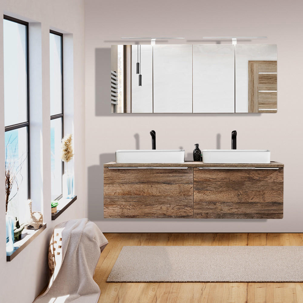 BADMÖBEL-SET 9-TLG. Puebla-56 - Braun, Holzwerkstoff (160/200/46cm) - Lomado