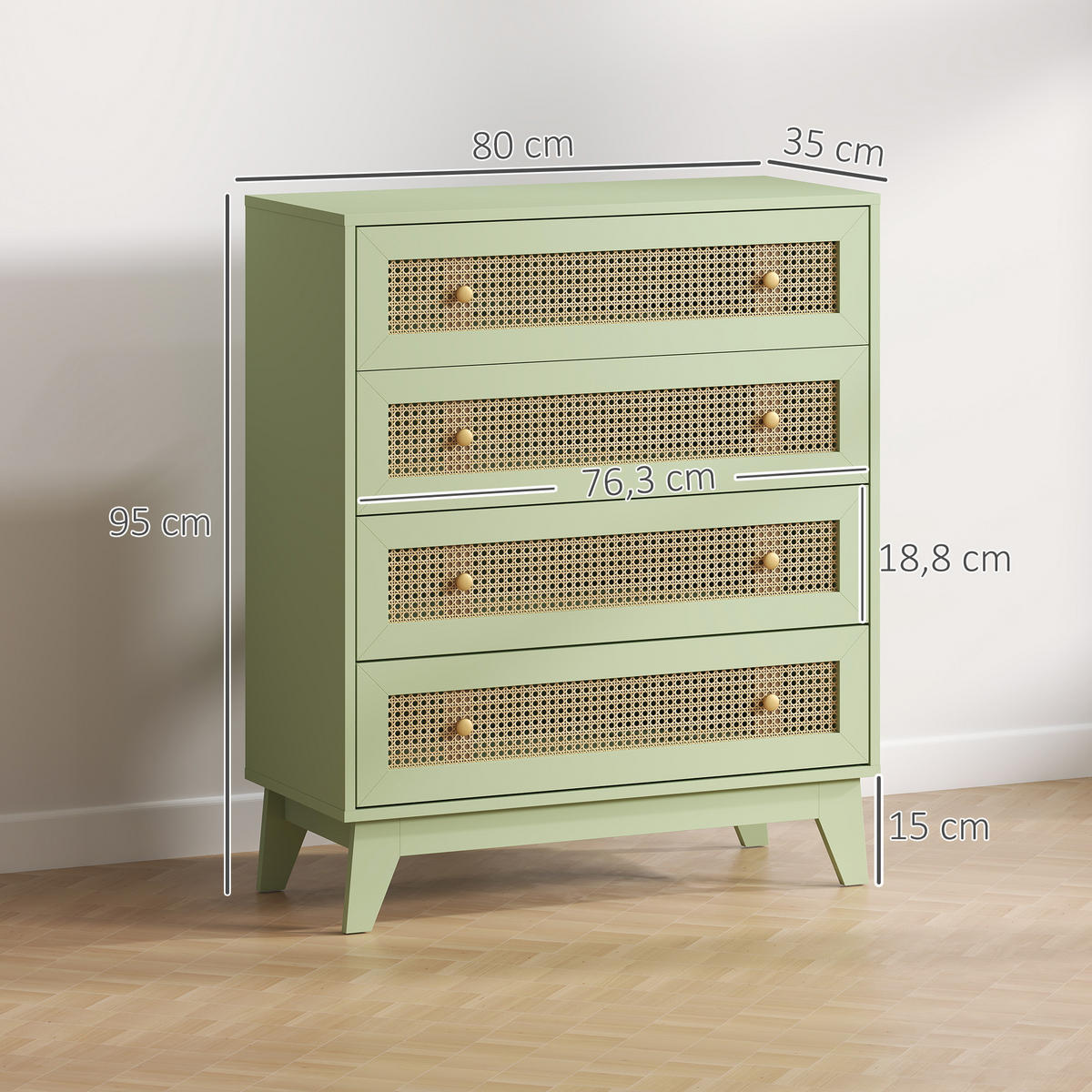 KOMMODE Grün und Naturfarben 80/35/95 cm - Grün, Holzwerkstoff (80/95/35cm) - PANGIVO