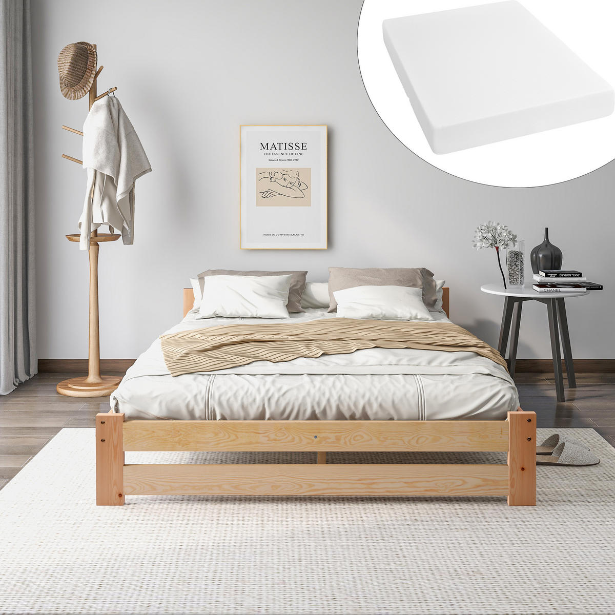 MASSIVHOLZBETT 140x200 cm mit Kopfteil und Lattenrost mit Matratze, Naturfarben - Naturfarben, Holz (140/200cm) - Luhomfu