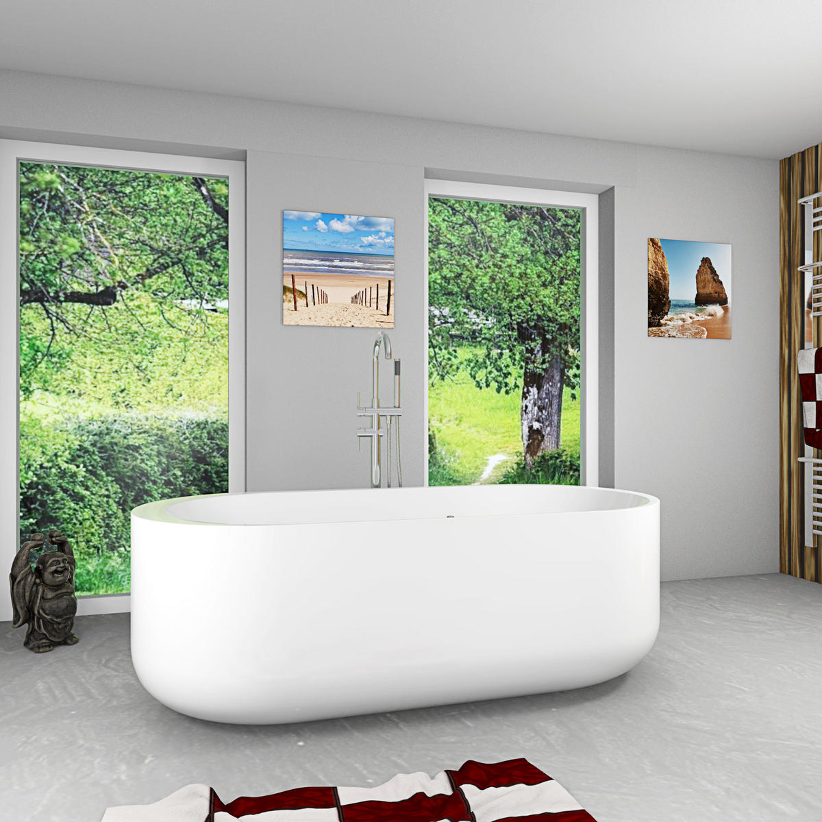 WHIRLPOOL freistehende Badewanne F16 mit AF04 170x80 cm Luftmassage - Weiß, Glas/Kunststoff (80/58/170cm) - AcquaVapore by Sandra Jentho