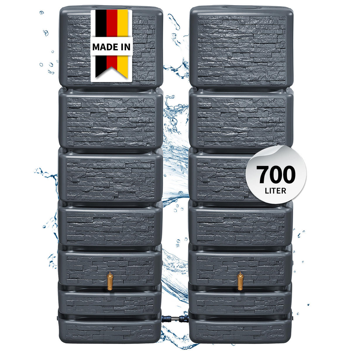 WANDTANK-SET 700 L graphite grey 2 x 350 L inkl. Verbindungsset - Grau, Kunststoff (130/184/39cm) - 4rain