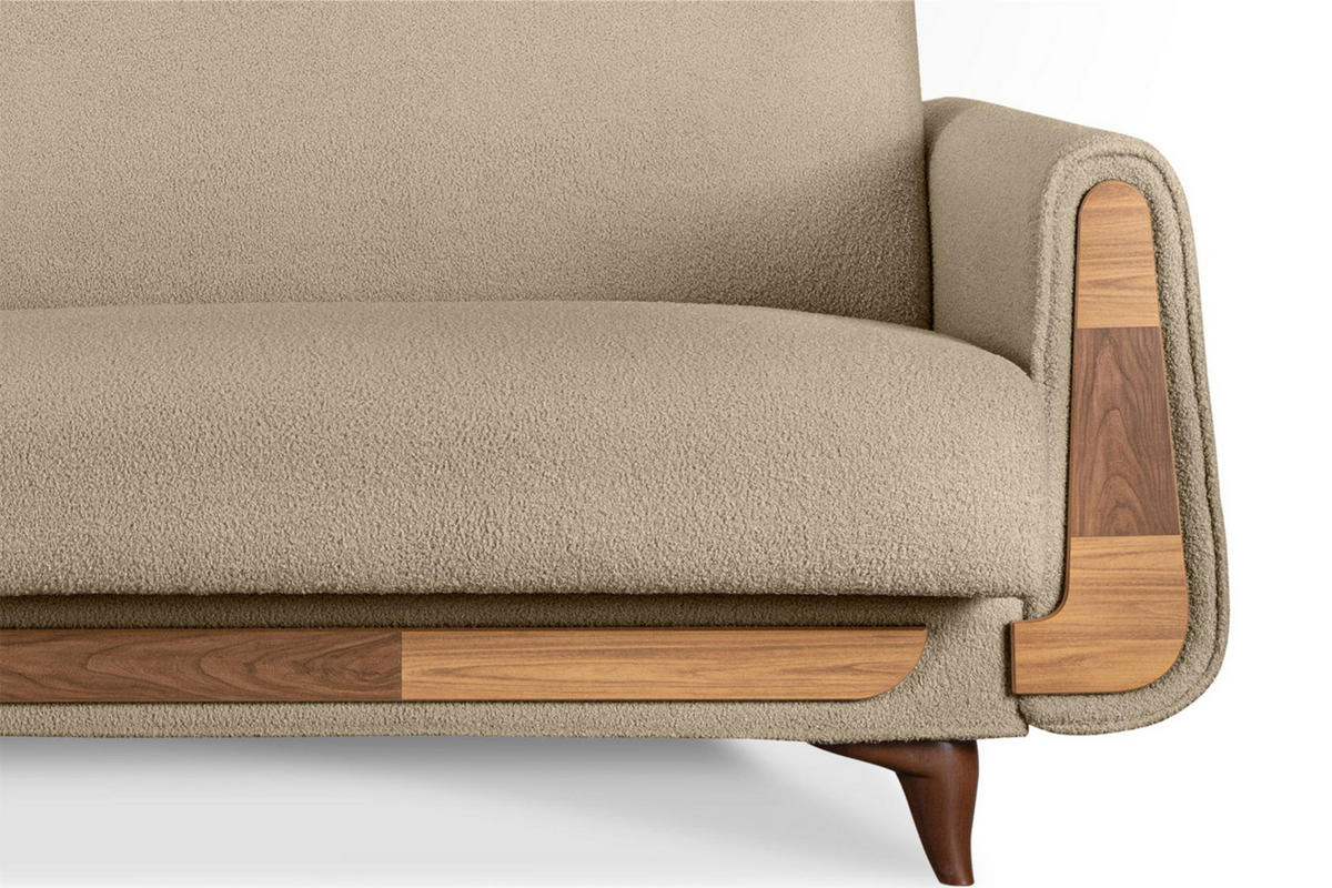 3-SITZER-SCHLAFSOFA GUSTAVO mit Armlehnen, hellbeige - Beige/Braun, Holz/Holzwerkstoff (230/98/98cm) - KONSIMO®
