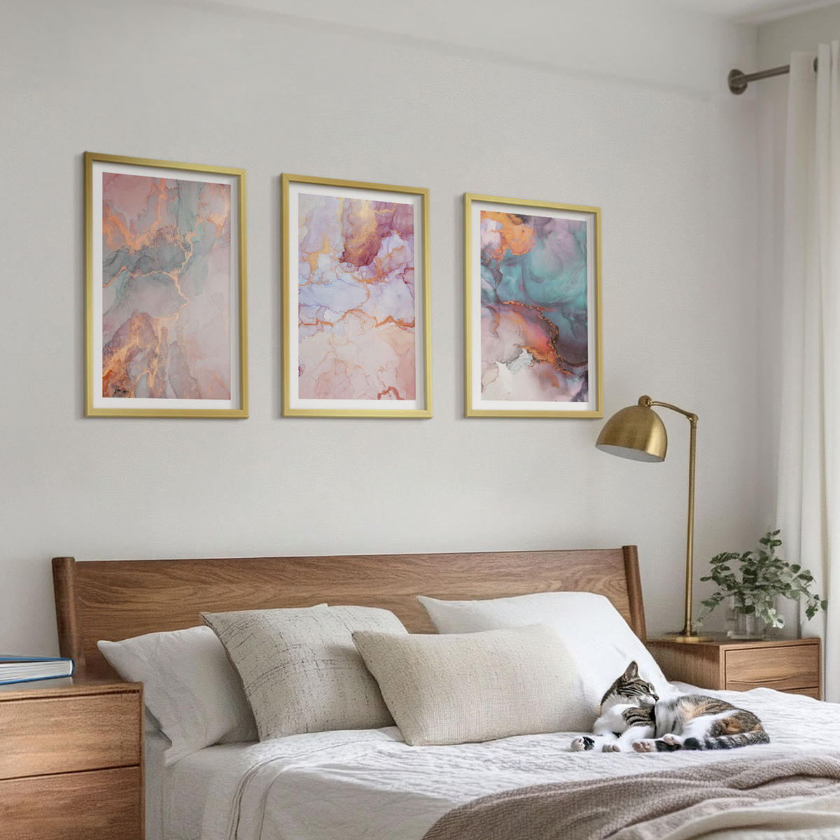 BILDER SET 3er Set - 40x60 cm Goldrahmen - Abstrakte Pastellmuster - Goldfarben, Kunststoff (40/60cm) - TULUP