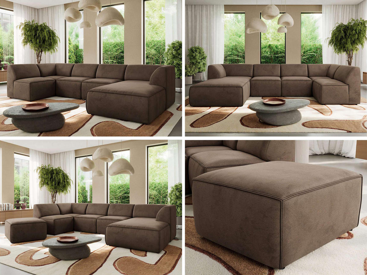 WOHNLANDSCHAFT MODARO U 6M - Braun Velvet - Rechts - Schwarz/Braun, Textil (345/78/180cm) - MKS