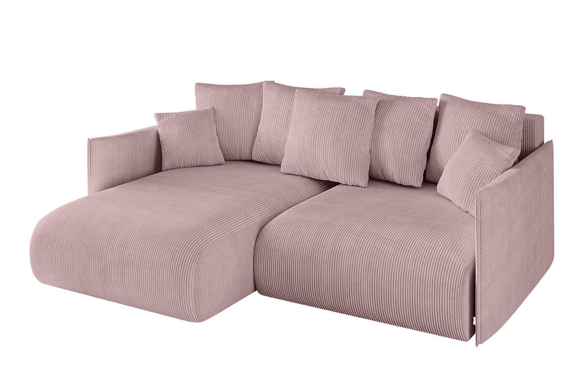 ECKSOFA mit Schlaffunktion und Bettkasten ONESK-L 208x165x40 Rosa Cord - Rosa, Holzwerkstoff/Kunststoff (208/165cm) - ALTDECOR