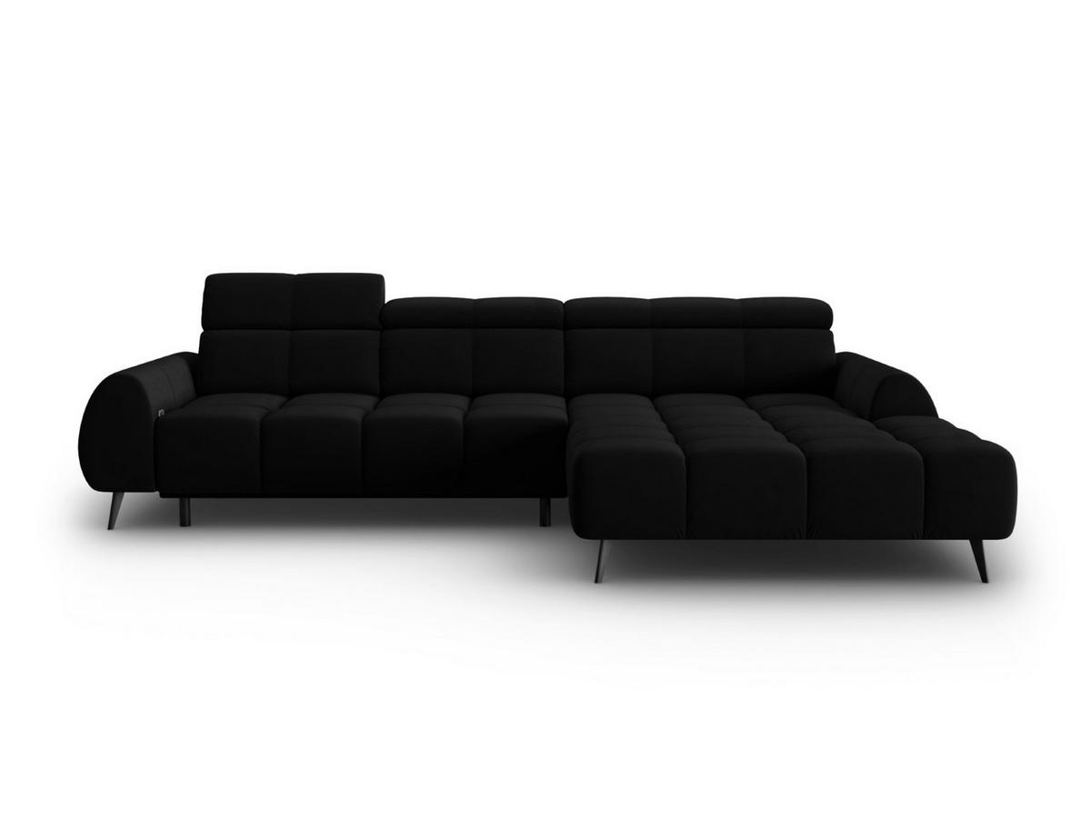 ELEKTRISCHES-ECKSOFA rechts Alyse aus Samt schwarz 5 Sitzplätze - Schwarz, Textil (188/295cm) - Micadoni