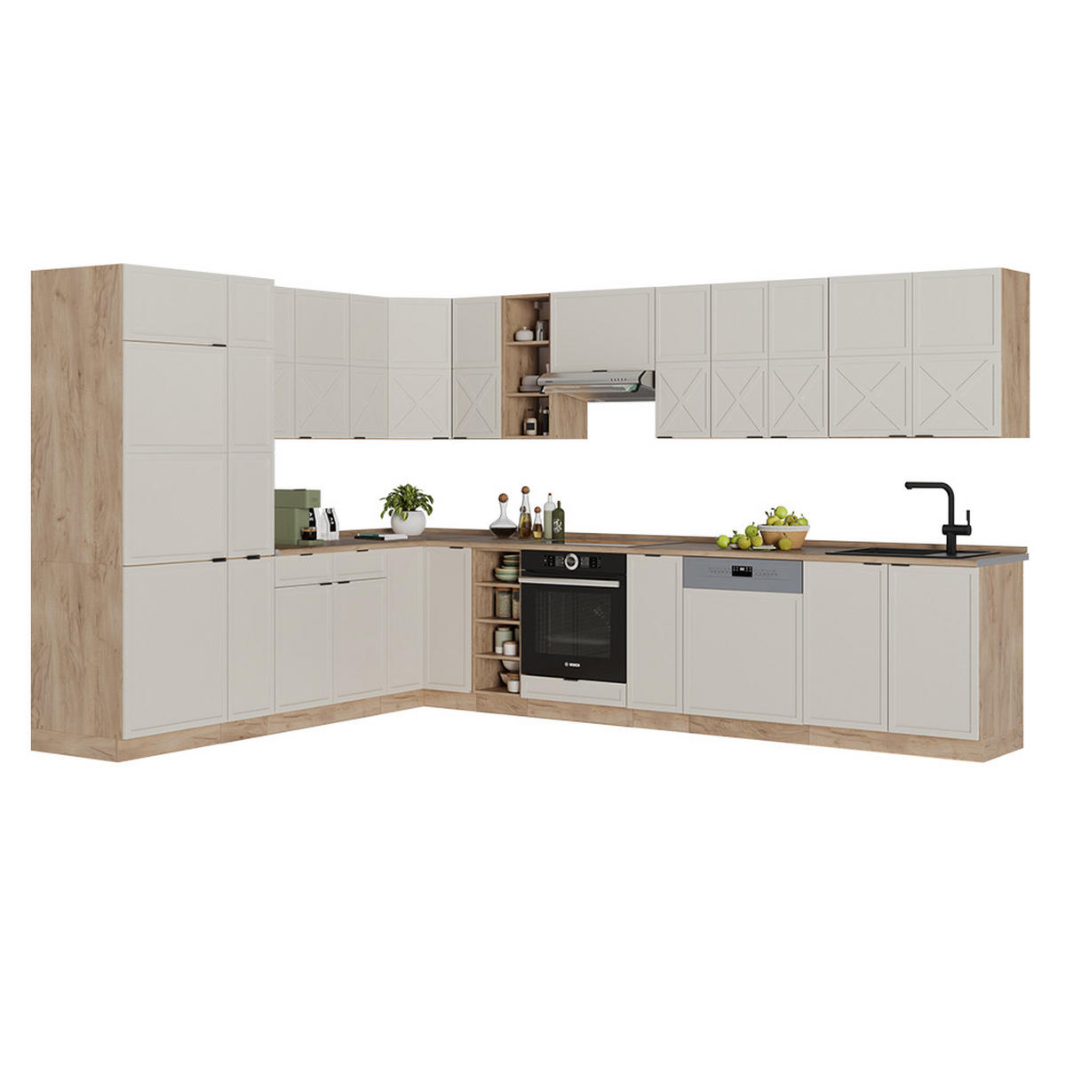 ECKKÜCHE Fame-Line GrauBeige/Goldkraft Eiche 347 x 257 cm ohne AP - Honigeiche/Grau, Holzwerkstoff (347/81.6/46cm) - Vicco