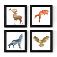 POSTER Set mit 4 Tieren 25x25 cm Rahmenlos - Klar, Papier (25/3cm) - Nacnic