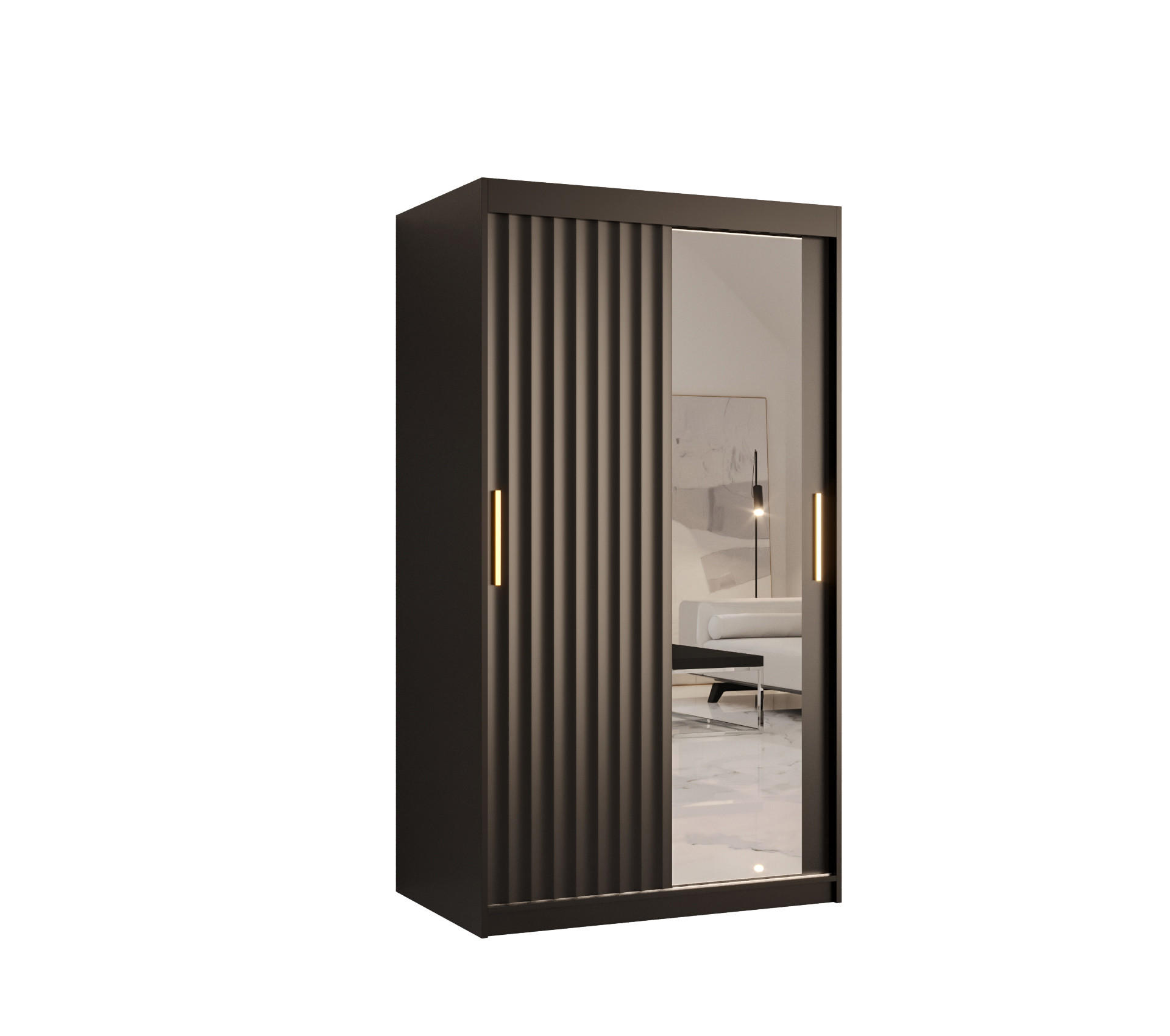 SCHWEBETÜRENSCHRANK 200/100/62 2-türig - Goldfarben/Schwarz, Holz/Kunststoff (100/200/62cm) - Abiks Möbel